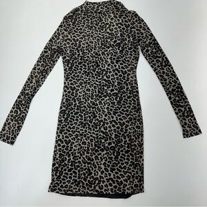Hyfve Sheer Leopard Print Mock Neck Long Sleeve Dress Black Slip Size Large